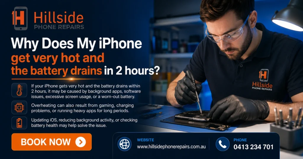 Why Does My iPhone gets very hot and battery drains in 2 hours ? 1 My iPhone gets very hot and battery drains in 2 hours